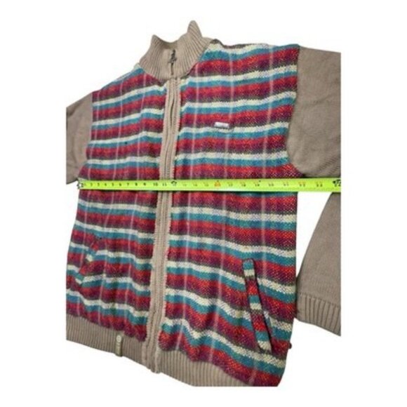LRG Knit Sweater Jacket L Beige Multi Stripe Front Zip-Up Pockets Lined Rare - Picture 15 of 16